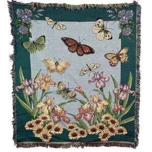 NIB Mohawk Butterfly Floral Tapestry Woven Throw Blanket Garden Coquette Boho